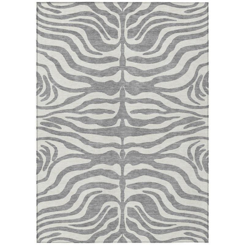 3' X 5' Gray And Ivory Animal Print Washable Indoor Outdoor Area Rug
