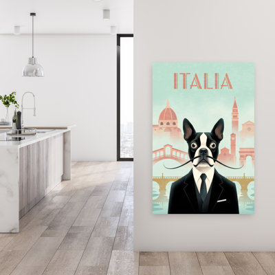 «Italian Italian Gentleman Boston Terrier Elegant Retro Vintage Dog Architecture», reproduction d'art murale