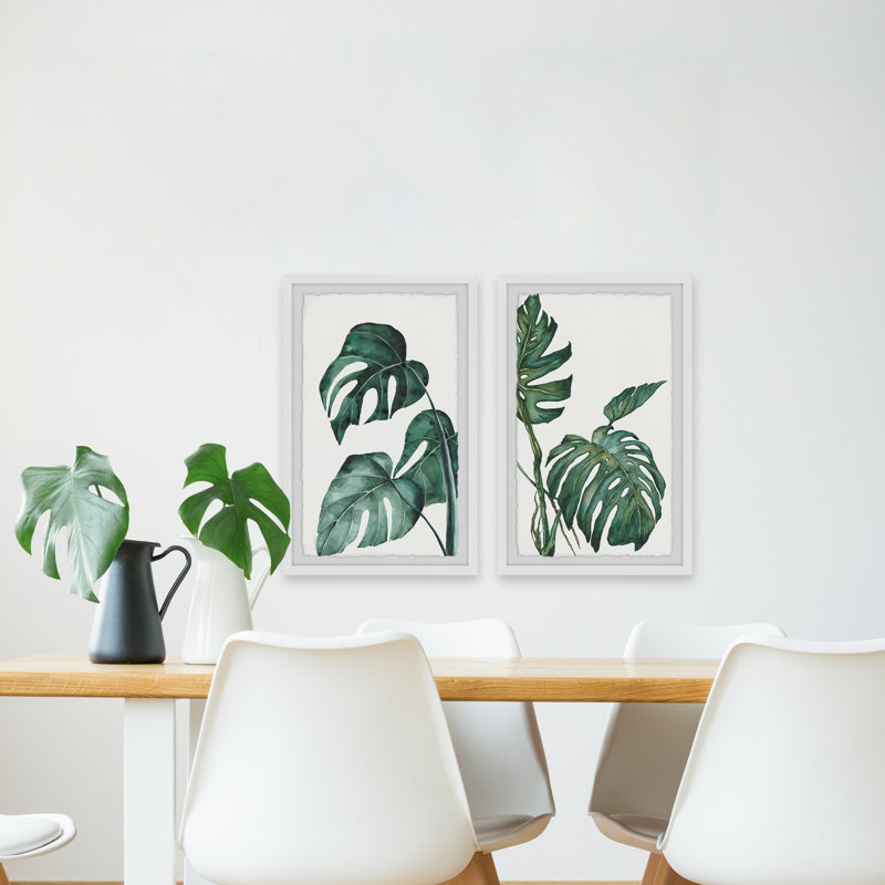 Large Green and White Botanical Giclee Print Diptych