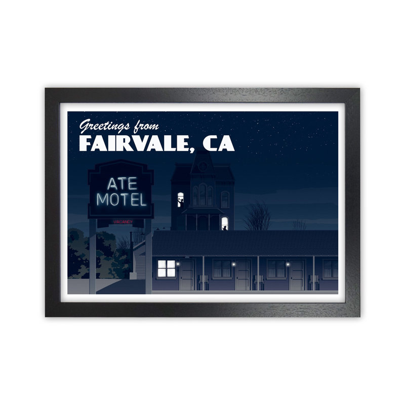 Bates Motel Night by Richard O'Neill - Print, 24cm H x 34cm W x 3cm D, Black Framed