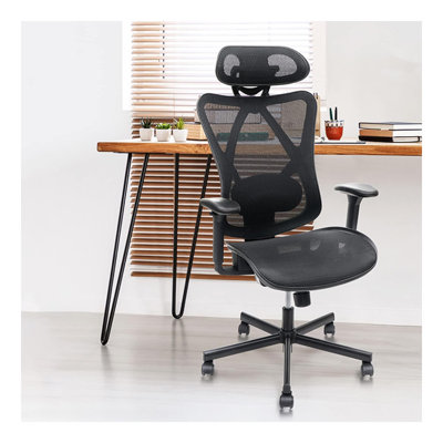 Mesh Office Chair,Ergonomic Office Chairs with Wheels,Adjustable Lumbar Support,Armrest,Headrest-Tilt High Back Desk Chair with Mute Wheel for Office,