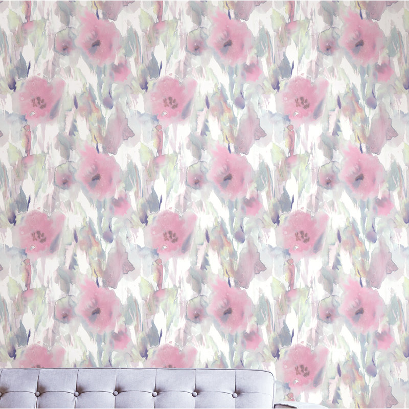 Rouleau de papier peint lisse l 33 pi x l 20,5 po floral Kasandra, Perle / fard à joues / gris