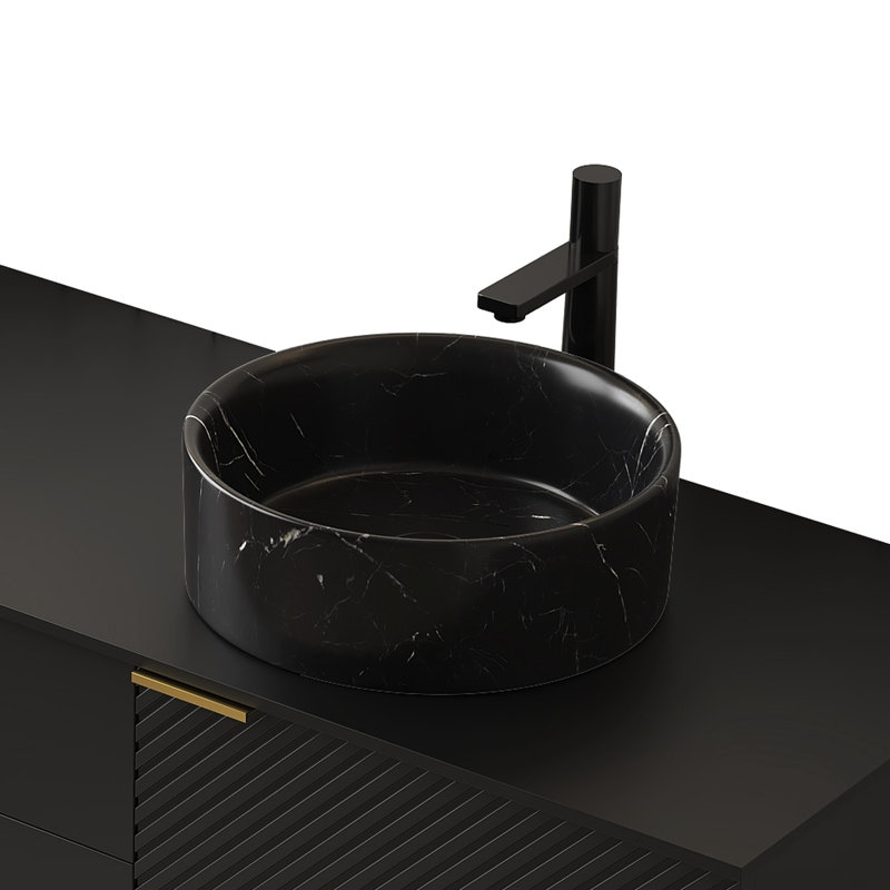 14'' Bathroom Round Ceramic Sink, Stone Pattern, Matte Black, Basin, Easy To Maintain, 14.59 In Depth, 15.58 Lb Weight Hazy Gray Veined, Versatile And Stain - , Keep, Width, 4.86 Height