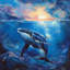 Baleine dans l'eau - Reproduction matte encadrée bleue pour la décoration intérieure