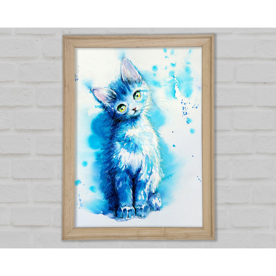 Blaue Katze lauschend Gerahmter Druck