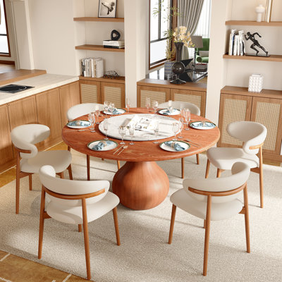 Ensemble de 7 tables de salle à manger rondes en bois massif avec paresseux pour 6