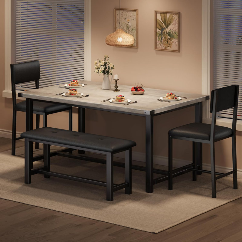 Ensemble de table de salle à manger pour 4, table de cuisine et 2 chaises rembourrées avec banc, ensemble de salle à manger rectangulaire en bois, pour petit espace, appartement, maison, assemblage facile