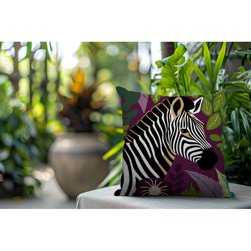 Oreiller carré réversible intérieur / extérieur Zyri Zebra, Mauve, Carré 17 po