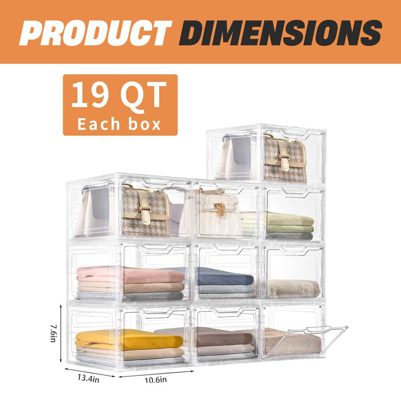 6 Pack Clear Stackable Plastic Storage Bins – Magnetic Doors, Lidded, Closet And Wardrobe Organizers, Kitchen Bathroom Office Storage