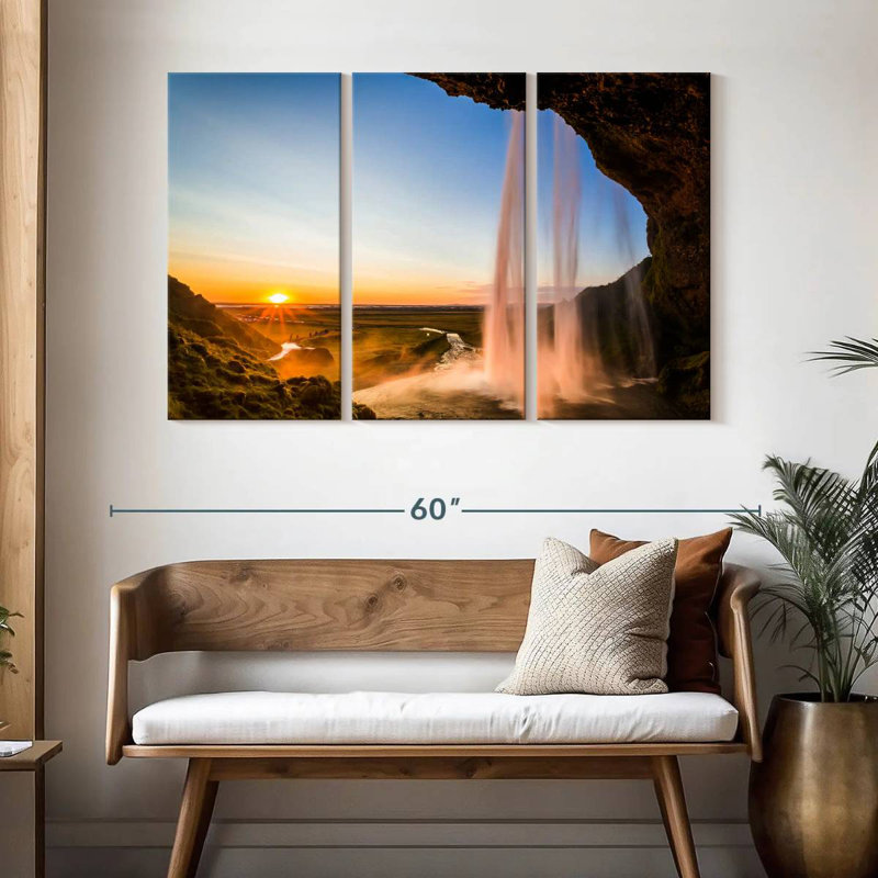Alvord Sunset At Seljalandsfoss Waterfall, 32" H x 50" W