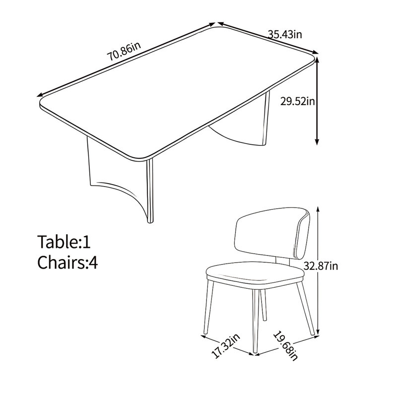 Ensemble de table de salle à manger élégant et stable, H 29,52 po x L 70,86 po x l 35,43 po