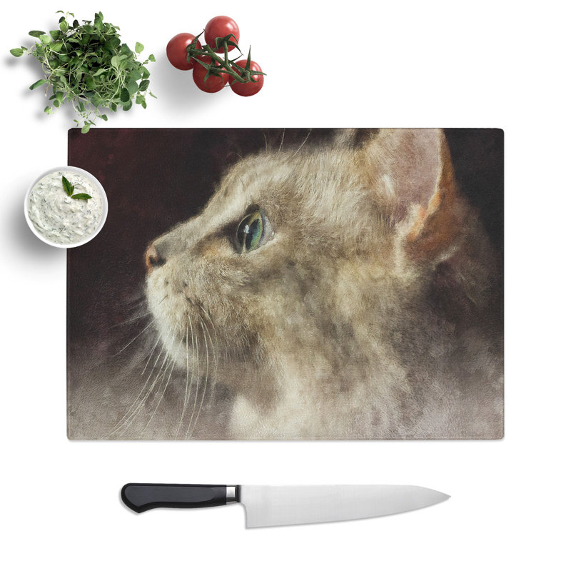 Tempered Glass Curious Cat Chopping Board, 28.5 cm x 39 cm