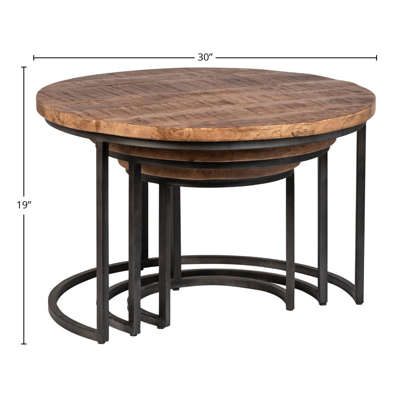 Shelby Mango Wood Nesting Tables w/ Iron Base (Set of 3), Medium Brown