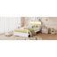Lit simple en rotin avec lumières DEL et tête de lit, lit plateforme simple avec barrières de sécurité pour enfants, blanc-129591920-129591921