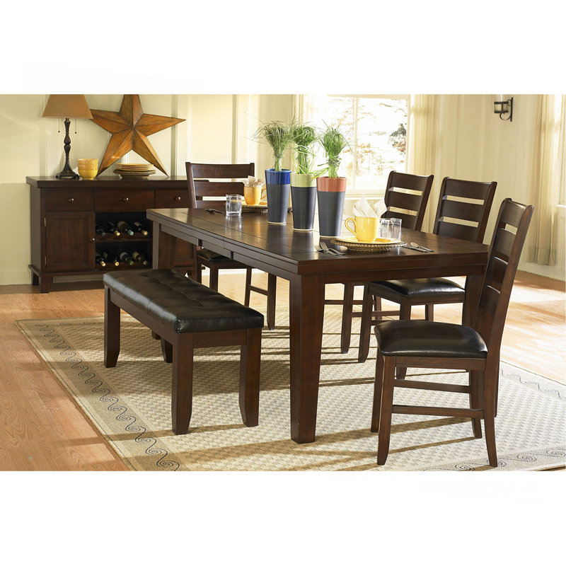 Rectangular 1Pc Dining Table With Self-Storing Extension Leaf Wooden Simple Dining Furniture