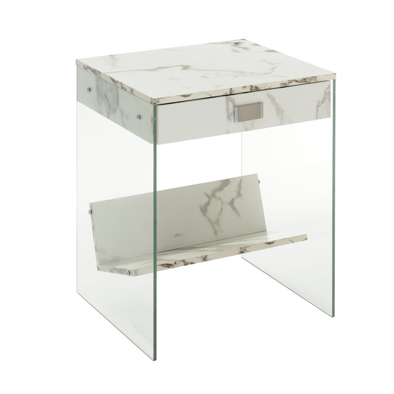 Allegonda 1 Drawer End Table with Shelf, White Faux White
