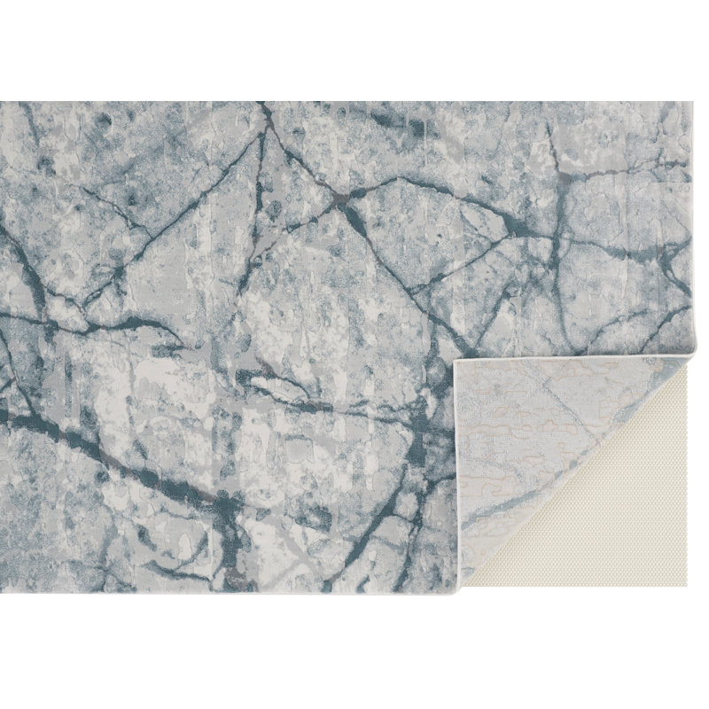 Tapis bleu sarcelle à motif abstrait Aybek, Rectangle 5 pi 3 po x 7 pi 6 po