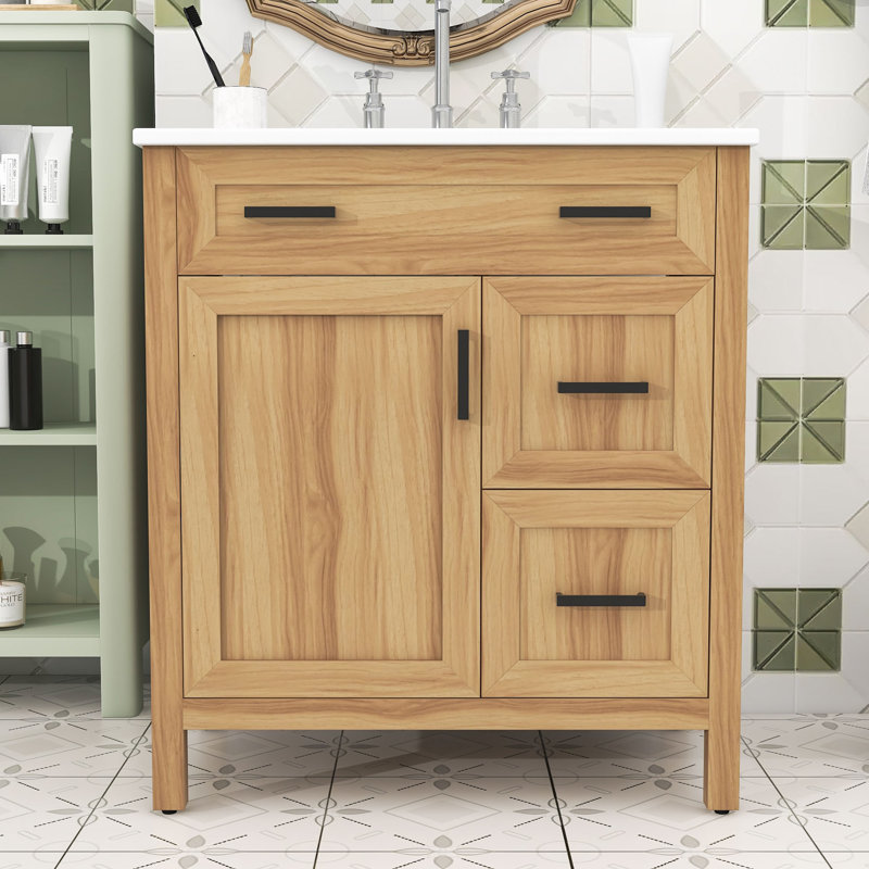 Wood Bathroom Vanity with 2 Soft Close Drawers, Doors and Adjustable Shelf