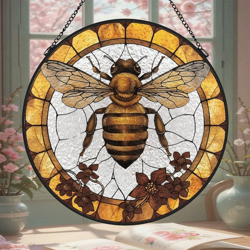 Verre teinté abeille avec fleurs, 6,3 x 6,3 po (16 x 16 cm)