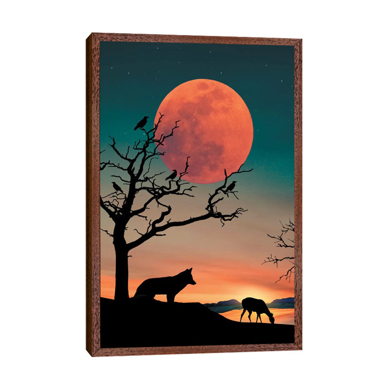 Moon Silhoutte 1 Piece Wall Art on Canvas, 66.04 cm H x 45.72 cm W, Classic Brown Wood Framed