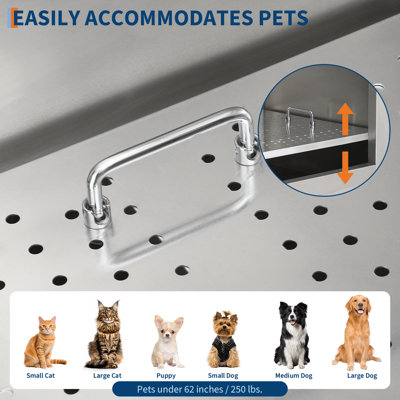 304 Stainless Steel Dog Washing Station, Dog Bath Tub for Large Medium Small Dogs, Pet Grooming Tub with Ramp, Non-Slip Grate, Shower, Soap Box, Faucet, Drain for Home & Outdoor