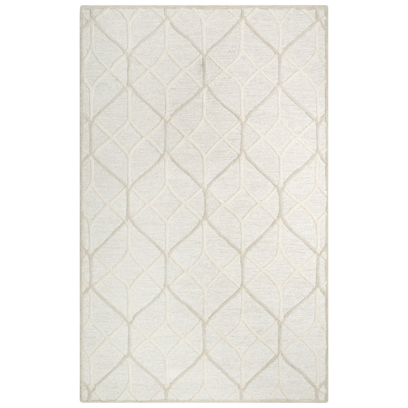 Tapis beige en laine touffeté à la main à motif géométrique Terrance, Rectangle 7 pi 9 po x 9 pi 9 po