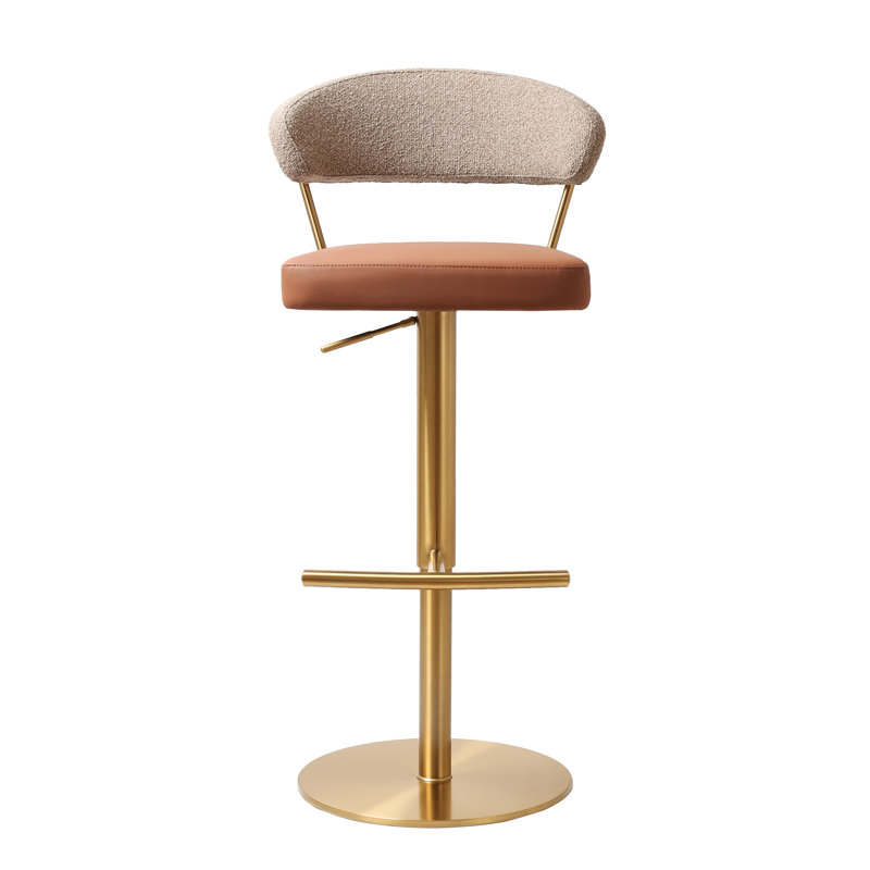 Bihter Swivel Upholstered Adjustable Height Counter Stool with Metal Frame, Brown/Gold 