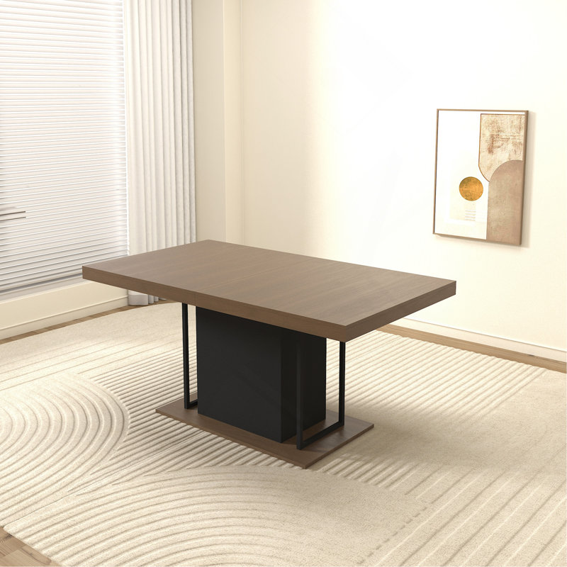 Table de salle à manger rectangulaire extensible pour 6 à 10 personnes avec effet bois et noir 160 à 200 cm, Bois / noir