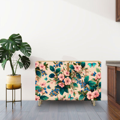 Sideboard Buffet Cabinet with Storage Pastel Botanical Garden Fairy Tale Nature with 2 Doors for Living Room and Kitchen