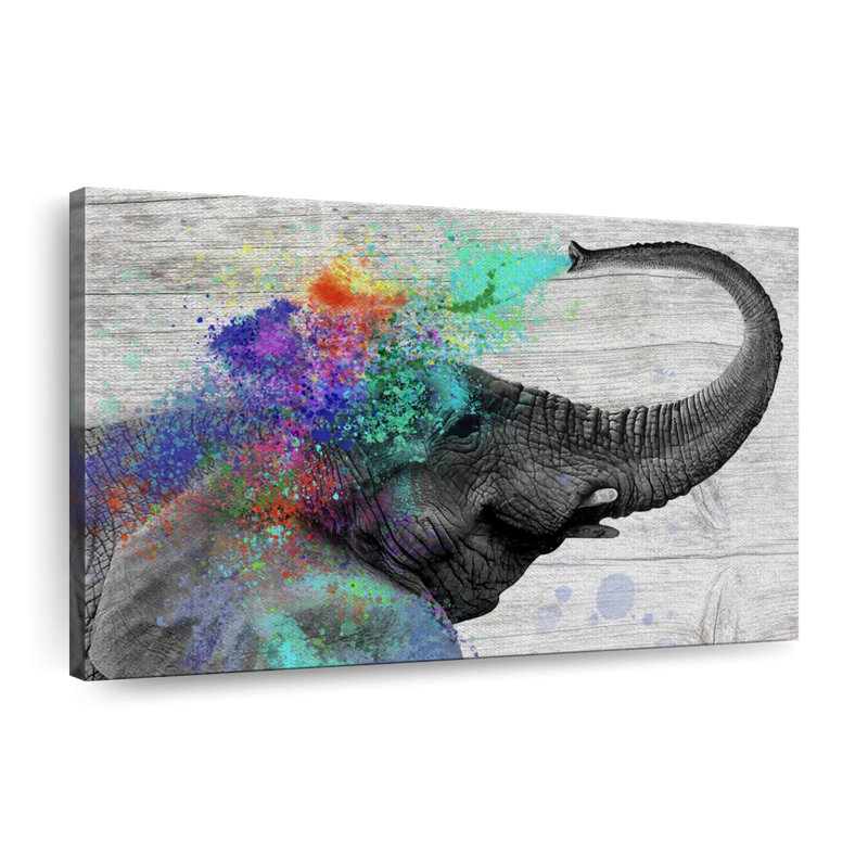 «Elephant Colorful Elephant Splash», reproduction sur toile, H 8 po x l 12 po x P 1 po