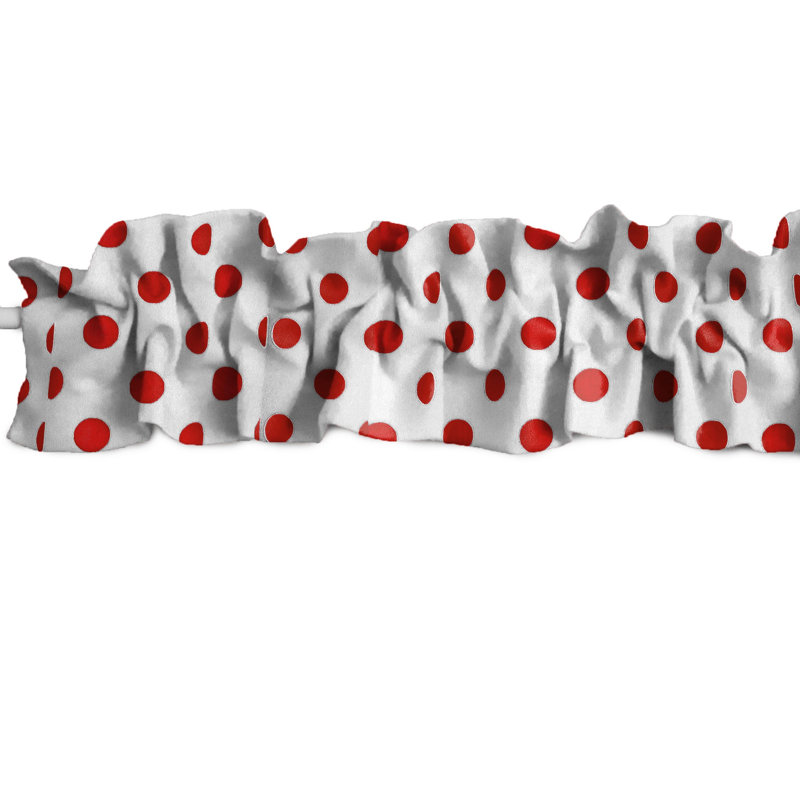 Cantonnière sur mesure en mélange de coton à pois, L 120 po x L 9 po, Blanc /Rouge