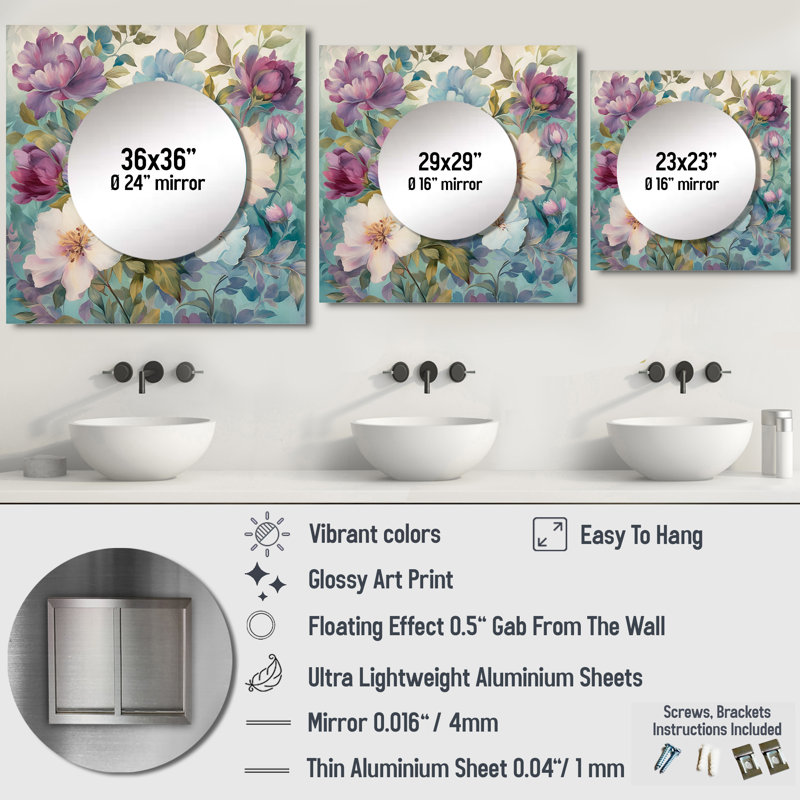 Décoration murale Laquesta - Miroir carré Wildflowers, 29 po x 29 po