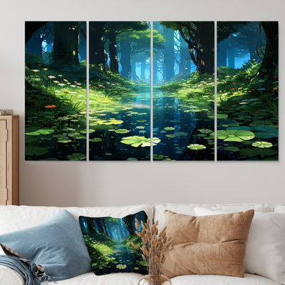 Jungle River Collage At Night III - Jungle 4 Piece Wall Art