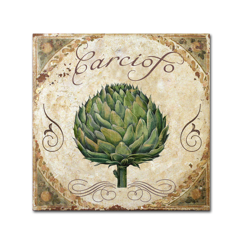 Mangia III Green Artichoke Canvas Art with Beige Frame