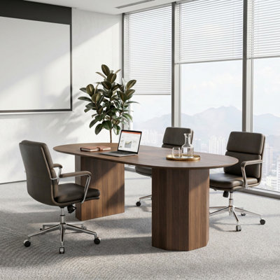 Table de conférence ovale moderne de 200 cm (79 pouces) pour 8 personnes, table de bureau en bois à double piétement, grande table à manger pour la maison et les entreprises