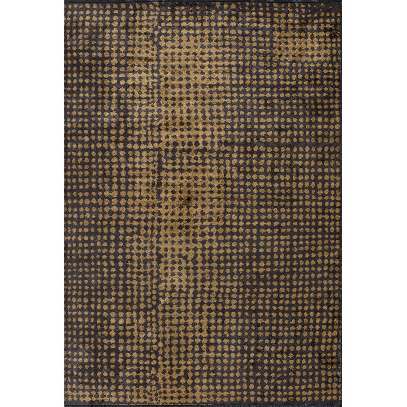 Rapture Black/Yellow Polka Dots Luxury Area Rug, Rectangle 7'10" x 9'10"