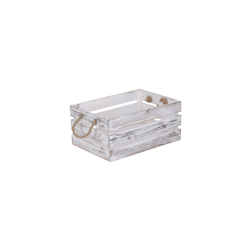 Distressed Rope Handled Wooden Storage Crate Basket, 25cm W x 35cm D
