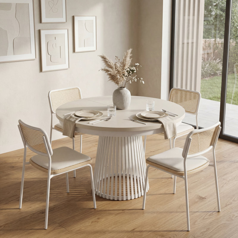 Extendable Metal Base Dining Table, Alpine White, White