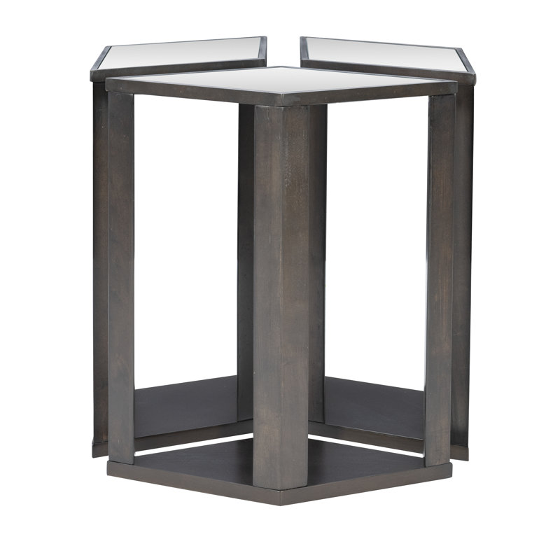 Siobhan Mirrored Glass Top End Table Set, Brown