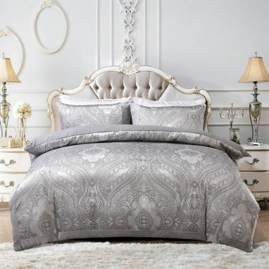 Catherine Lansfield Damask Jacquard Duvet Cover Bedding Curtains Bedspread  Grey