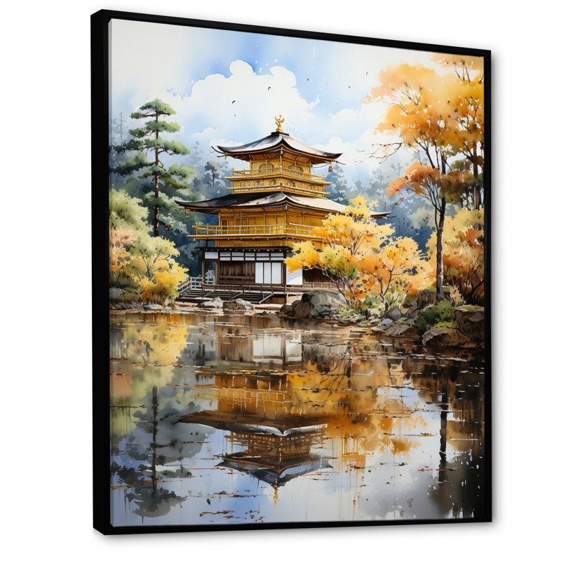 Pleureur Japon Art Golden Pavilion II, H 20 po x l 12 po x P 1 po, Cadre flottant noir