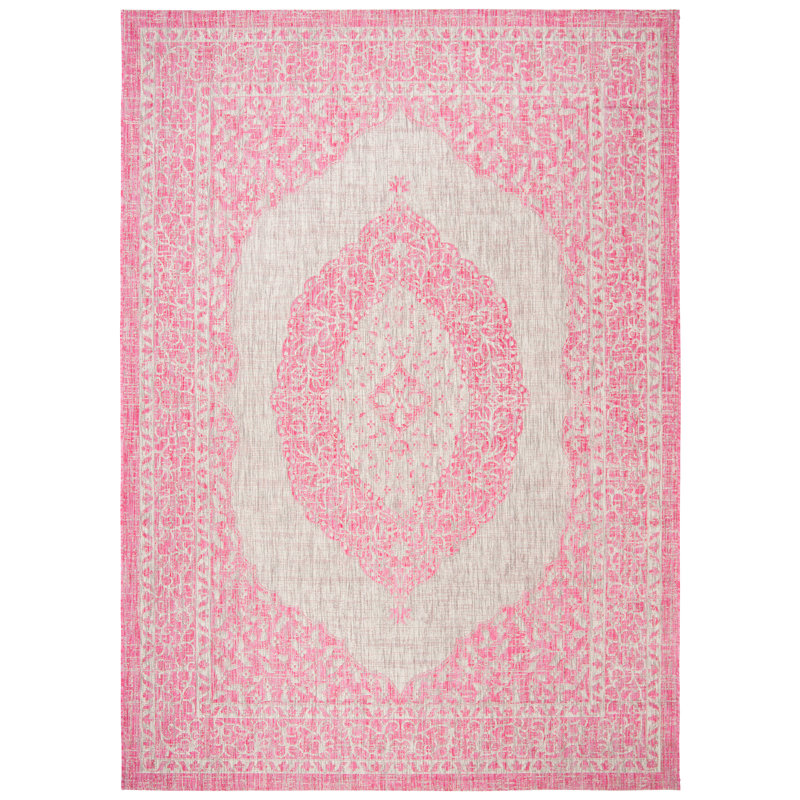 Auburn Hooked Grey/Pink Indoor/Outdoor Rug, Rectangle 160 x 231 cm