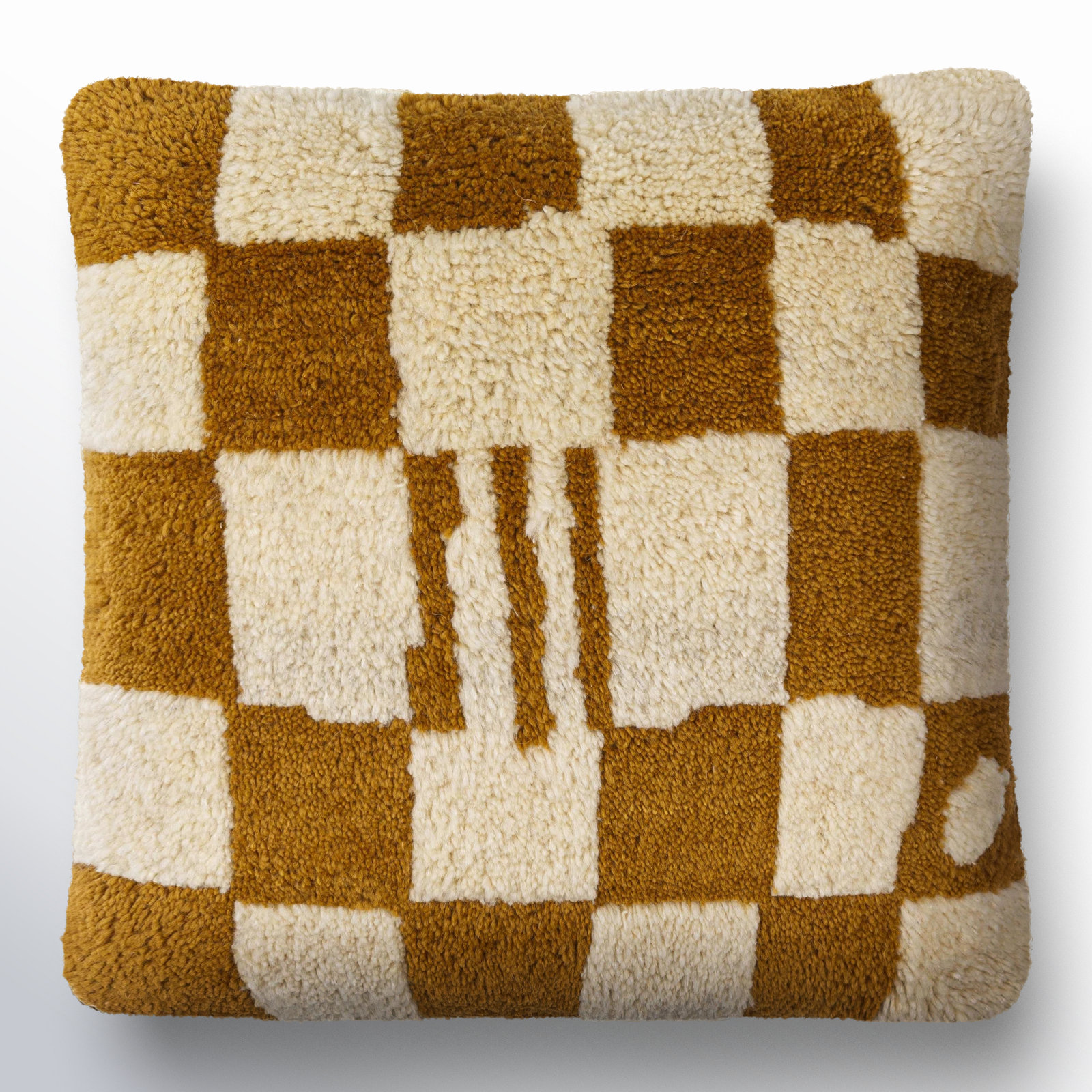 Raven Checkered Wool Throw Pillow, Brown, Pillow Cover Only - No Insert, 22" x 22"