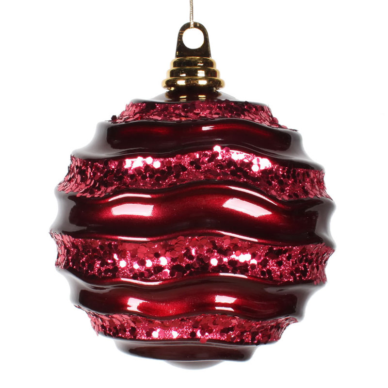 Ornement de Noël boule rayée et scintillante, H 8 po x l 8 po x P 8 po, Bourgogne