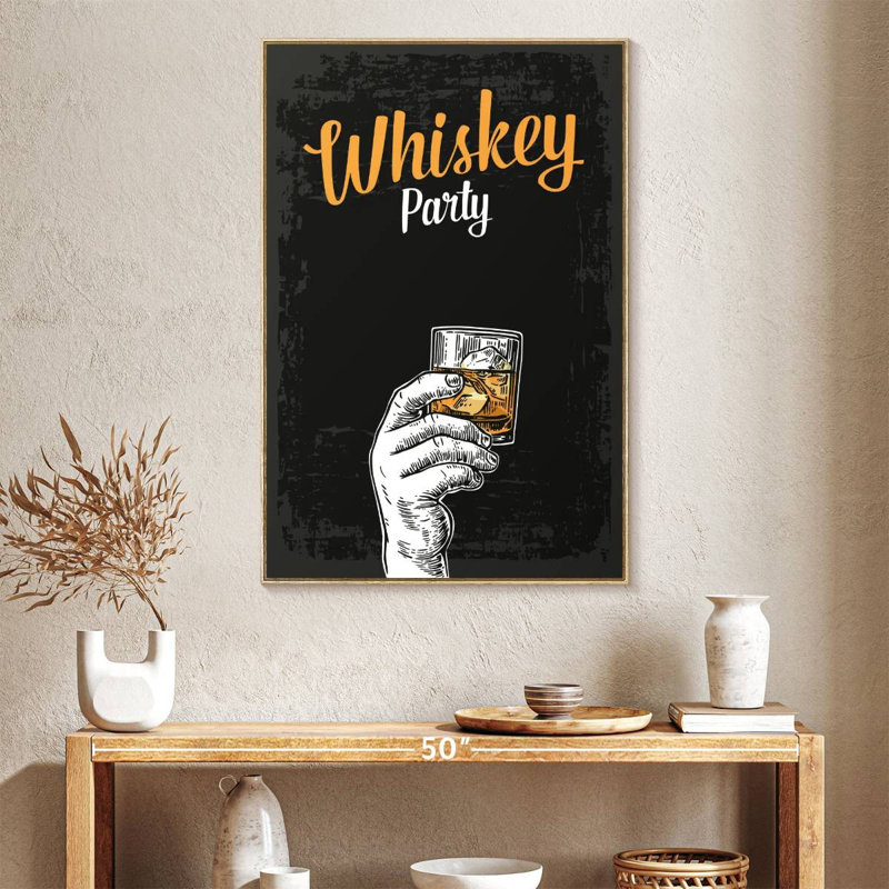 Whisky Party, Cadre flottant en bois naturel, 27" x 40"