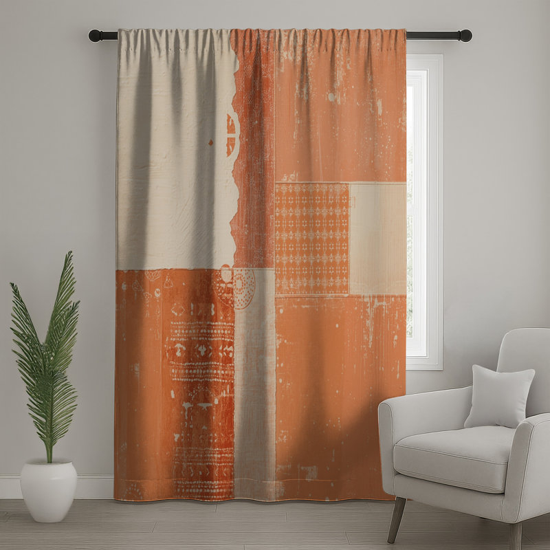Rideaux orange, beige et patchwork - 1 panneau, 50 po x 92 po - 1 panneau, Transparent