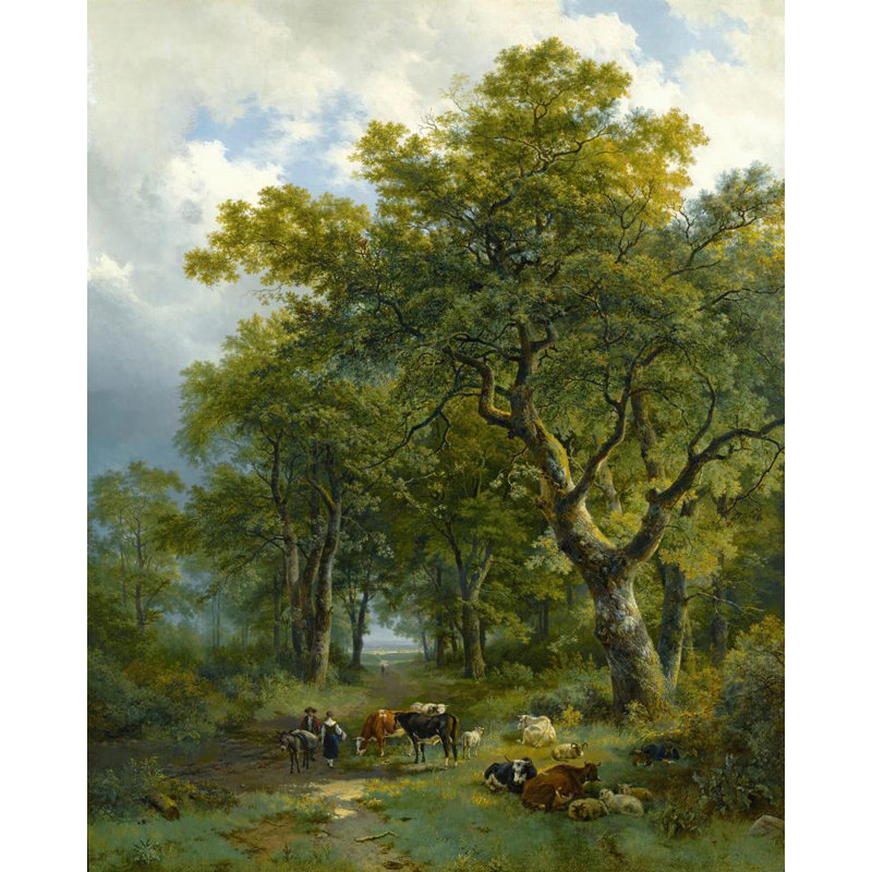 «A Wooded Path» par Barend, Koekkoek - art mural sur toile tendue, H 18 po x l 14 po