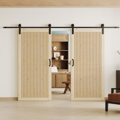 Wood Slat Panel Sliding Barn Door - Solid Wood Interior Door Include Installation Hardware Kit (Assembly Required)