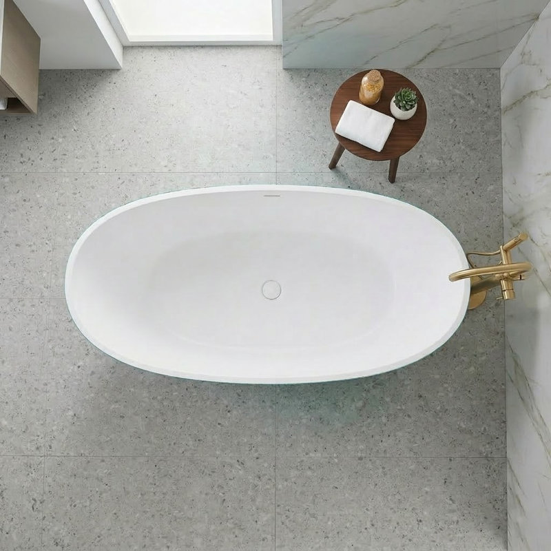 Baignoire de trempage autoportante 65 po en jade vert et blanc 65 po - Luxueuse baignoire à texture de marbre