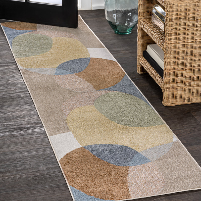 Pebble Geometric Contemporary Machine-Washable Multi Rug, Runner 2' x 7'10"